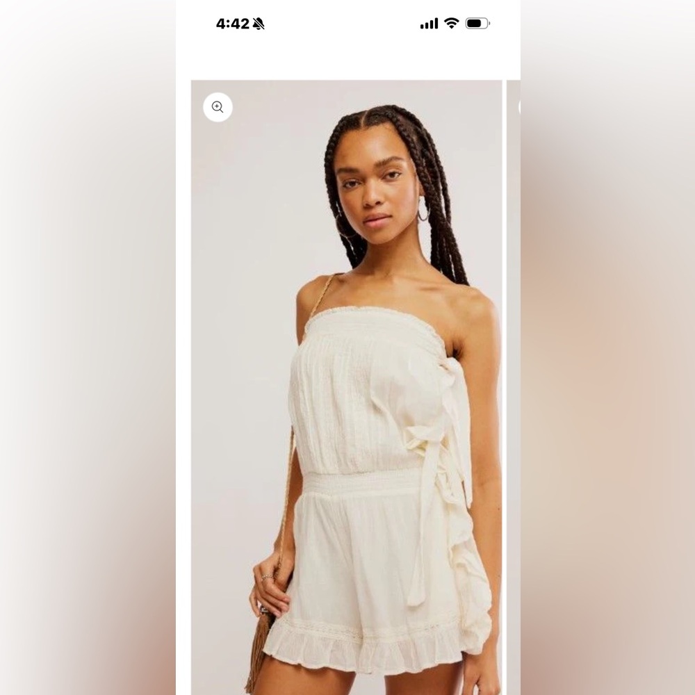 Free People Feeling Fancy White Cotton Strapless Ruffle Romper XS Boho Festival